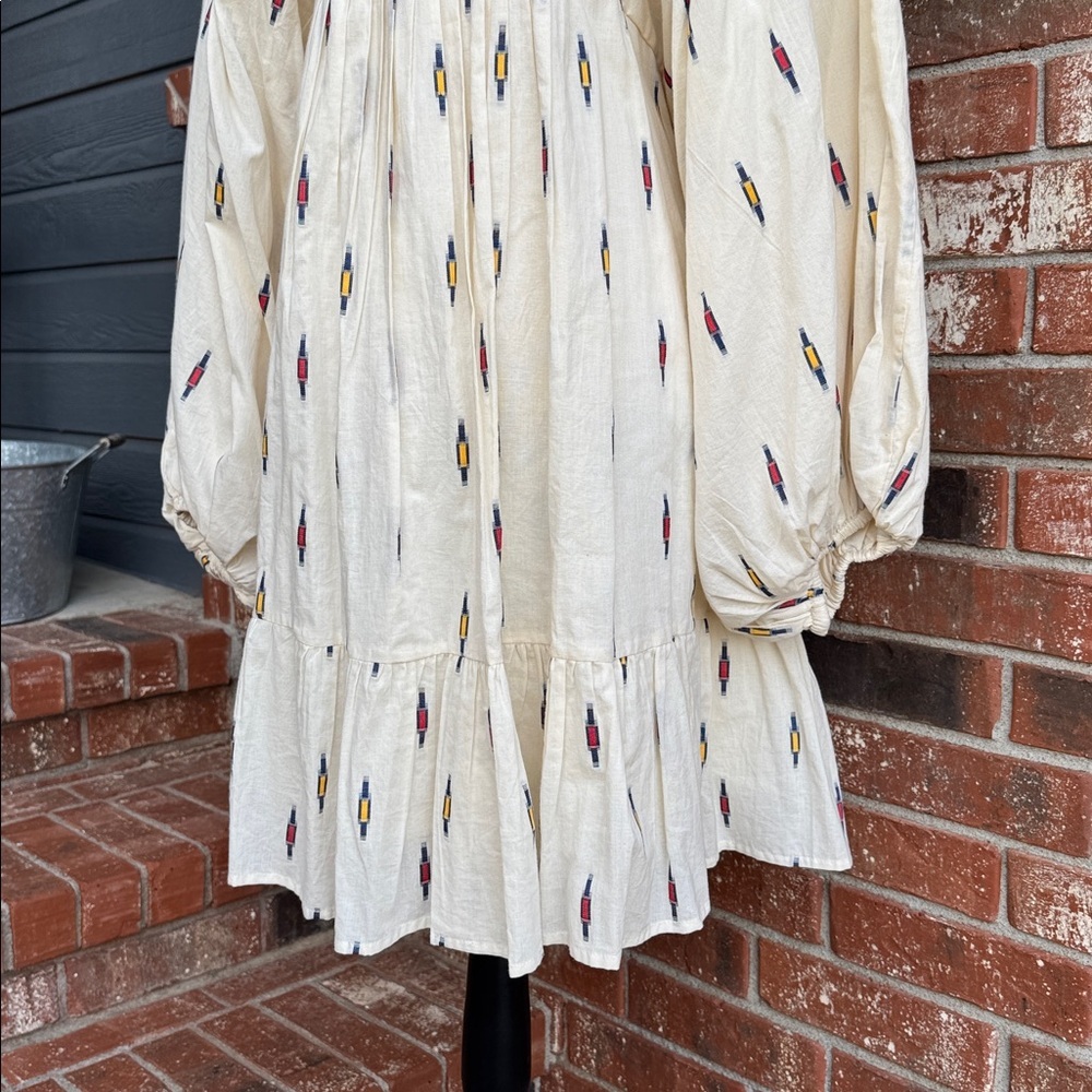 A Loves A Cream Blue Geometric Print Long Sleeve Dress Size XL NWT Boho Flowy - Picture 3 of 8